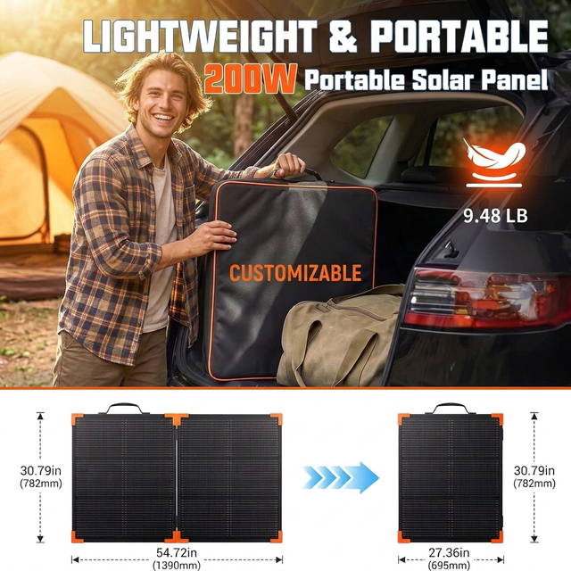 1390x782mm Ultra Light 200W Solar Panel Briefcase MAX-BM2002B 18.2V 11A for Output Portable Foldable PV Module RV 25% Efficiency
