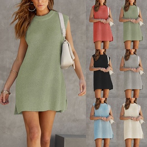 2025 été pour <span class=keywords><strong>Amazon</strong></span> Offre Spéciale nouveau Simple col transfrontalier sans manches robe tricotée pour les femmes couleur unie grande taille décontracté - Product Image 1