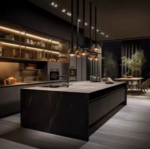 Ensembles de meubles de cuisine complets de luxe modernes, armoires de cuisine en bois massif pour projet de villa - Product Image 2