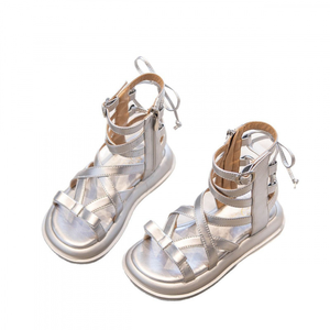 Sandales pour filles, sandales romaines à lanières argentées pour enfants, à tige haute - Product Image 6