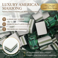 Set Mahjong Amerika Hijau Hutan Mewah Kustom 4 Lapis Akrilik dengan Alas Motif Cangkang Kura-kura, Joker Teratai Warna-warni Elegan, Termasuk Tas