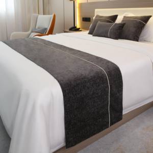 Vente en gros de chemin de lit simple 5 étoiles pour hôtel taie d'oreiller décorative de luxe ensemble de drapeau de lit chemin de serviette de lit gris foncé - Product Image 1