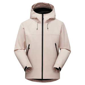 <b>Light</b> Pink Windproof Jacket With Hood Solid Color Single Layer For Workwear Winter <b>Outdoor</b> Use - Product Image 1