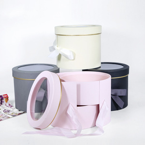 Double-Layer Cylinder Gift <b>Box</b> With Clear Lid And Ribbon Bow For Flowers High-End Rigid Paperboard Container - Product Image 6