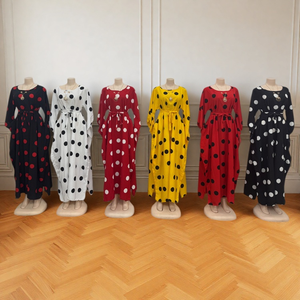 Estate retrò vita alta Midi da donna all'ingrosso manica lunga girocollo a linea a <span class=keywords><strong>pois</strong></span> <span class=keywords><strong>abito</strong></span> - Product Image 1