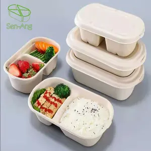 Senang02 Morden 스타일 힌지 식품 컨테이너 agasse 퇴비 수 일회용 도매 Microwaveable 사탕 수수 펄프 도시락