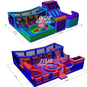 フリーデザインインフレータブルトランポリンテーマパークビッグバウンスハウスインフレータブル大人の障害物コース巨大なインフレータブルゲーム