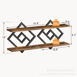 Étagère murale en bois, forme polygonale, 2 niveaux, durable, polyvalente, pour chambre à coucher, salon, cuisine - Product Image 5