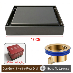 Siphon de sol carré invisible 10x10cm en acier inoxydable SUS304 avec valve en laiton, dissimulé, <span class=keywords><strong>anti</strong></span>-odeur, garantie 3 ans - Product Image 3