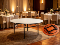 Table ronde pliable en bois, directement de l'usine, pour dîner, banquet, mariage, événement, location commerciale
