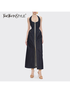 TWOTWINSTYLE Abito Vintage Femminile Senza Maniche <span class=keywords><strong>con</strong></span> Logo Frontale, Cerniere e Vita Alta, Lunghezza al Ginocchio, Nuova Moda - Product Image 1