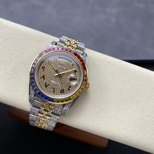 Reloj Mecánico de Lujo Personalizado en Oro de 18K, Diseño con Diamantes de Zirconia, Esfera con Agujas, Resistente al Agua, con Correa de Acero Inoxidable - Product Image 2