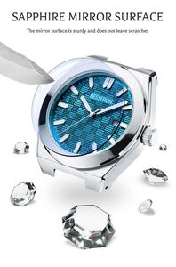 Moda Mineral vidrio luminoso impermeable 316 reloj de acero inoxidable presión de aceite hombres relojes reloj mecánico de lujo - Product Image 5