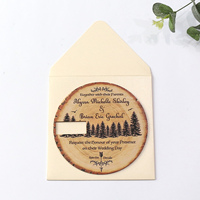Nouveau produit rond en bois invitation de mariage carte de menu cadeau de mariage sous-verre en bois avec enveloppe de haute qualité
