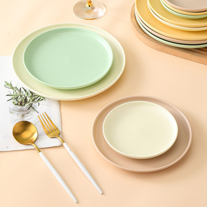 Assiettes à dîner en céramique de Style Simple, vente en gros, couleur émaillée, ronde, chargeur, ensemble de vaisselle, crème verte, <span class=keywords><strong>Taupe</strong></span> - Product Image 3