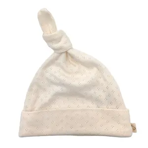 2023 diskon besar-besaran topi balita Turban bayi perempuan topi bayi rumah sakit bayi uniseks 100% katun organik Beanie bergaris bambu kustom