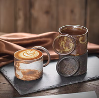 Tasse à café en céramique empilable en argile de poterie rétro créative Ins avec poignée géométrique en anneau