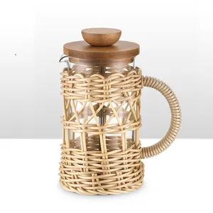 custom different size borosilicate glass espresso coffee maker french press with bamboo lid