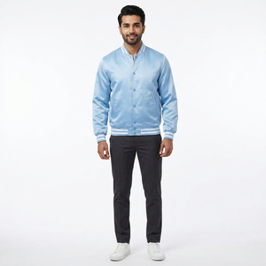 Veste en satin noire personnalisée avec poche latérale, veste de varsity en satin de haute qualité pour hommes - Product Image 1