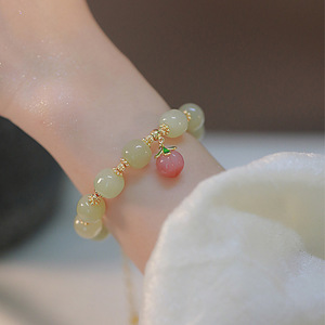 Hetian Jade Bracelet For Women Fruit Shape Peach Agate Jewelry Gift Charm Bracelet - Product Image 1
