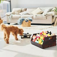 Panier de rangement pour jouets de chien de style rural, durable, grand panier en bois pour jouets de chiot avec poignée