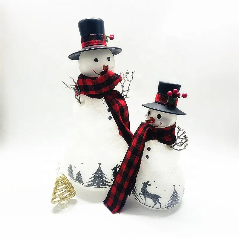 Home Ornament LED Lighted Tabletop Christmas Glass Snowman Winter Decorations Set For 2