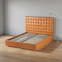 Lit rembourré capitonné moderne avec tête de lit haute, cadre de lit plateforme, style minimaliste, mobilier de chambre à coucher