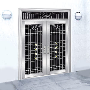 Puerta frontal de seguridad de acero inoxidable para exteriores de metal, puertas de entrada modernas, diseño gráfico oscilante, piezas de repuesto gratuitas - Product Image 1