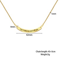 Collar Personalizado de Acero Inoxidable Antideslustre con Colgante Curvo Grabado con Letra y Sonrisa, con Cadena Cubana