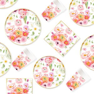 DAMAI - Vajilla de Papel Personalizada para Fiestas, Juego de Platos, Vasos y Servilletas de Papel con Tema Floral, Juego de Vajilla Desechable - Product Image 3