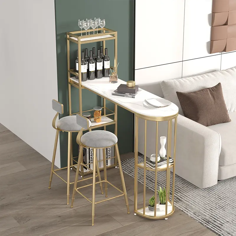 Mobilier de style commercial Mobilier de bar Ensemble marbre nordique Simple moderne Table haute Nouvelle maison Salon contre le mur Bar