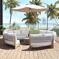 Ensemble de canapés d'extérieur personnalisable de style nordique pour cours et jardins - Canapé en rotin tressé PE et teck imperméable