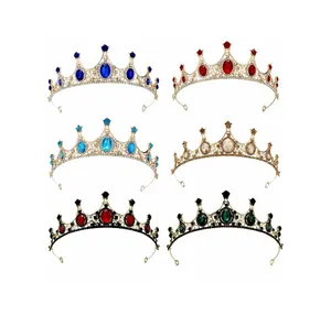 Atacado coroas de pedra coloridas cristal strass chapelaria princesa coroa de aniversário dança performance tiara bridal headpieces