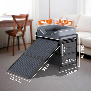 Robustes, umweltfreundliches Hundesofa aus Metall im rechteckigen Design mit herausnehmbaren, waschbaren Aufbewahrungsschubladen und Rampe für Arbeit/Gaming – Kartonverpackung - Product Image 2