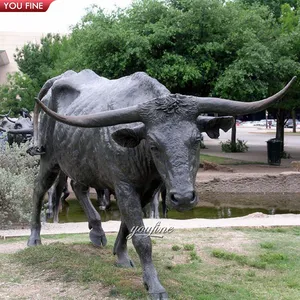 Outdoor Garden Large Bronze Brass Longhorn Bull Sculpture Cattle Statue