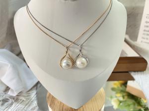 Collar de oro auténtico de 14 quilates clásico al por mayor con perla con diamante cultivado en laboratorio para la fabricación de joyas disponible en oro blanco amarillo - Product Image 2