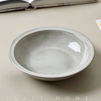 Assiette de service ronde profonde gris argenté faite à la main Anko Australie – Grande valeur esthétique pour desserts et salades – Style nordique Ins – Motif uni
