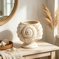 Pot de fleurs sur piédestal en résine, fait main et peint à la main, effet vieilli, sculpture de coquillage antique en spirale, décoration d'intérieur