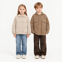 Cardigan en tricot torsadé à col pour enfants, veste unisexe à boutons et multi-poches, manteau épais en tricot pour garçons et filles