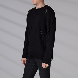 Streetwear Knitwear Manufacturers OEM/ODM Winter Long Sleeve Casual Men Distressed Ripped Crew Neck Knit Sweater - Product Image 5