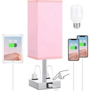 Lámpara de mesa de tela Atenuación táctil A + C USB 2 orificios AC Socket Dormitorio Mesita de noche Luz - Product Image 5