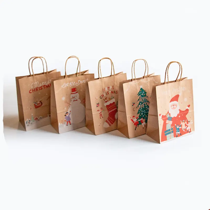 Sacchetto regalo di carta Kraft di natale di dimensioni assortite ecologiche per sacchetti di carta marrone per feste Decorative di natale