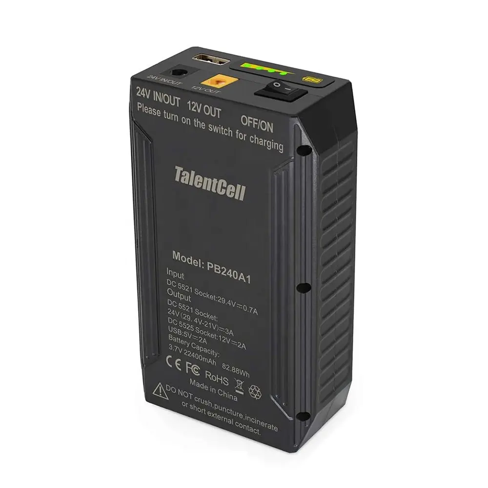 PB240A1 TalentCell 24V Lithium ion Battery Rechargeable 25.9V 3200mAh 82.88Wh Li-ion Batterieswith DC 24V/12V and 5V Output