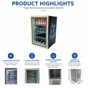 Mini Refrigerador de 70l con 3 Estantes Metálicos, Esquinas Redondeadas, Enfriador de Bebidas, Puerta de Vidrio, Compresor, Refrigerador Pequeño - Product Image 4