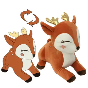 Smile Face Stuffed Plush Deer Soft Toy For Baby Sleeping High Quality Brown Sika Deer Plush Toys With PU Horn For Zoo