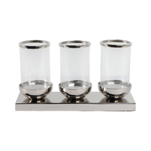 Centrotavola con 3 Candele, Portacandele in Metallo e Vetro per Candele a Colonna, Decorazione per Tavoli da Matrimonio - Product Image 4