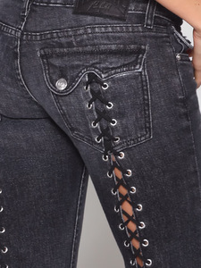 Fabricant de pantalons en denim de haute qualité, couleur personnalisée, jeans à lacets pour femmes, streetwear Y2K, jeans cirés - Product Image 4