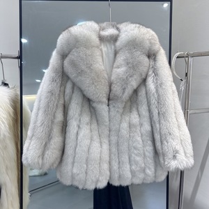 Rx furs נשים הלבשה בחורף יוקרה מלא מלא גדול להפוך את המעיל צווארון נשים ישר ארוך ישר טבעי פרווה שועל פרווה שועל