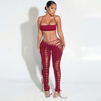 Ensemble Crop Top et Leggings Tendance Femme D7149 - Collection Automne 2025 - Ensemble Sexy Deux Pièces à Oeillets pour Femme