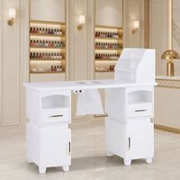 Table à ongles ergonomique réglable avec grande surface de travail et dépoussiéreur intégré pour salons de manucure, salons de beauté et salons de coiffure, en bois